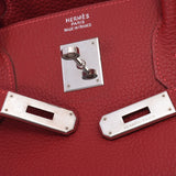 HERMES Hermes Birkin 40 Rouge Biff Silver Hardware □G Engraved (around 2003) Unisex Fjord Handbag AB Rank Used Ginzo