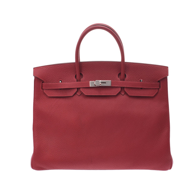 HERMES Hermes Birkin 40 Rouge Biff Silver Hardware □G Engraved (around 2003) Unisex Fjord Handbag AB Rank Used Ginzo