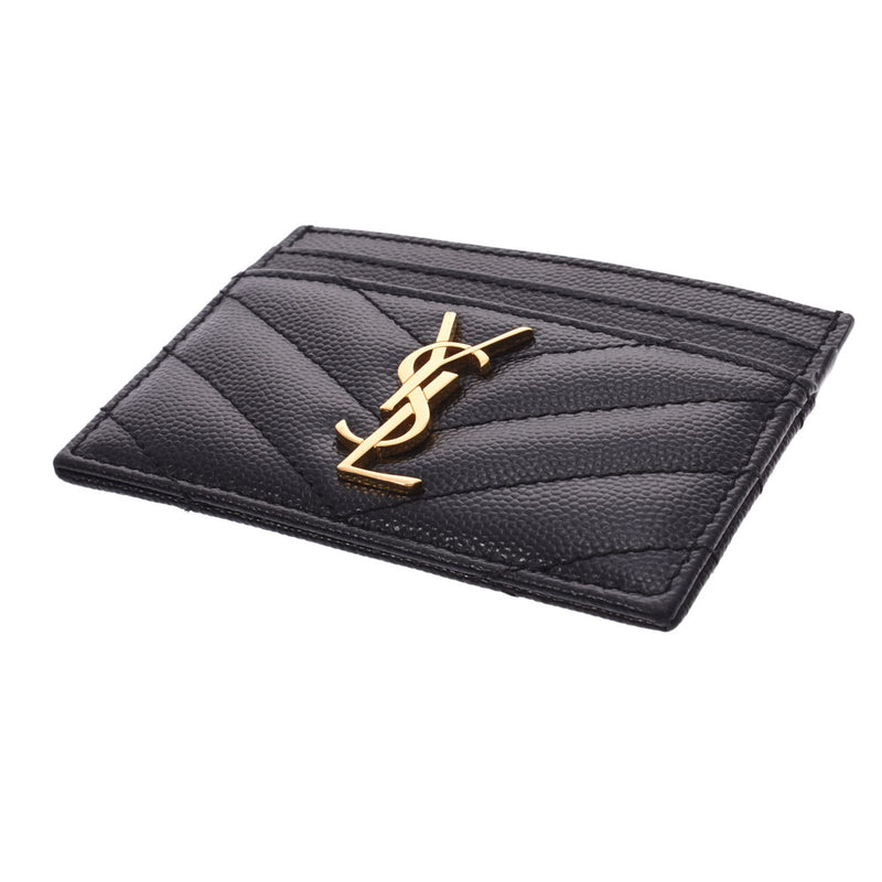 SAINT LAURENT サンローランカードケース 
 黒 ゴールド金具 ユニセックス レザー パスケース
 
 中古