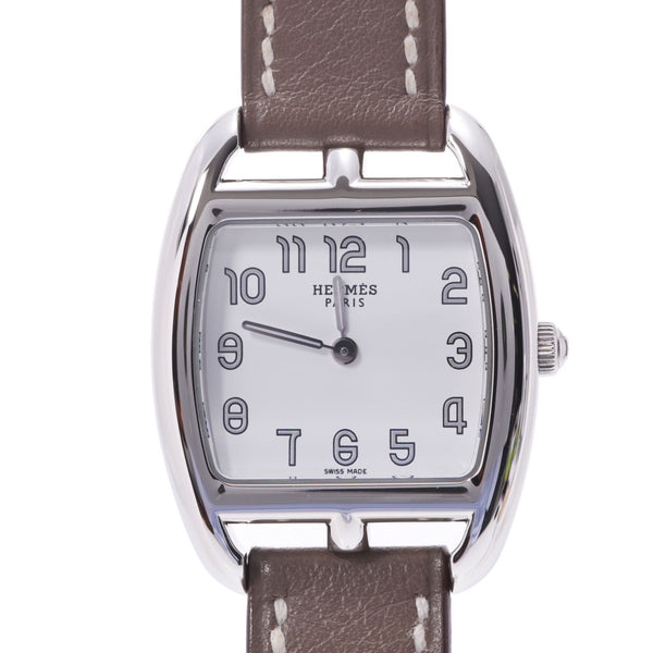 HERMES エルメスケープコッドトノードゥブルトゥール CC1.210 Lady's SS/ leather watch quartz white clockface A rank used silver storehouse
