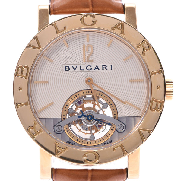 BVLGARI ブルガリ ブルガリブルガリ トゥールビヨン BB38GLTB メンズ YG/革 腕時計 手巻き シルバー文字盤 Aランク 中古 銀蔵