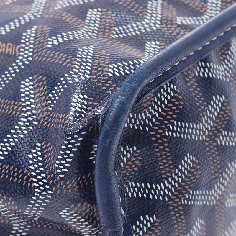 GOYARD Anjou Mini Reversible Herringbone Pattern/Navy Unisex PVC/Leather Tote Bag AB Rank Used Ginzo