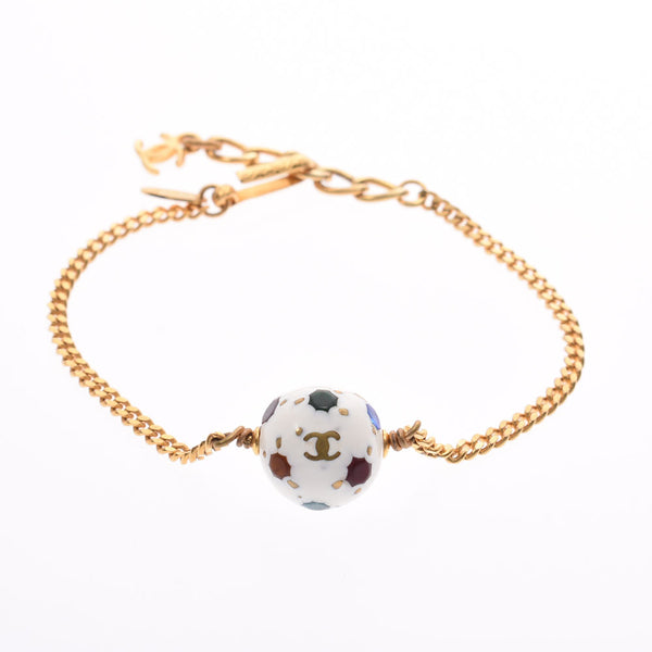 CHANEL Coco Mark Soccer Ball Motif 1998 Model White/Multicolor Gold Hardware Ladies Bracelet B Rank Used Ginzo