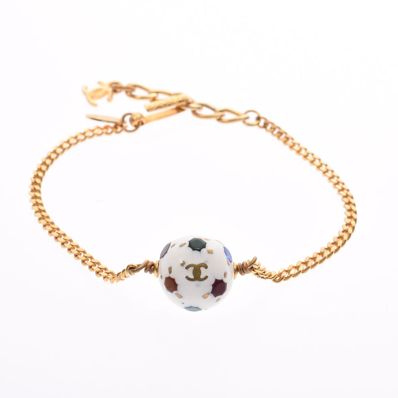 CHANEL Coco Mark Soccer Ball Motif 1998 Model White/Multicolor Gold Hardware Ladies Bracelet B Rank Used Ginzo