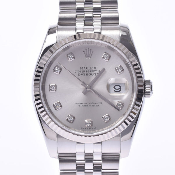 ROLEX Rolex Datejust 10P Diamond Roulette Engraved 116234G Men's WG/SS Watch Automatic Winding Silver 10P Diamond Dial A Rank Used Ginzo