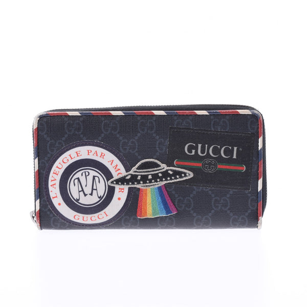 GUCCI Gucci Night Courier GG Supreme Round Zipper Long Wallet Black 496842 Unisex GG Supreme Canvas PVC Long Wallet B Rank Used Ginzo