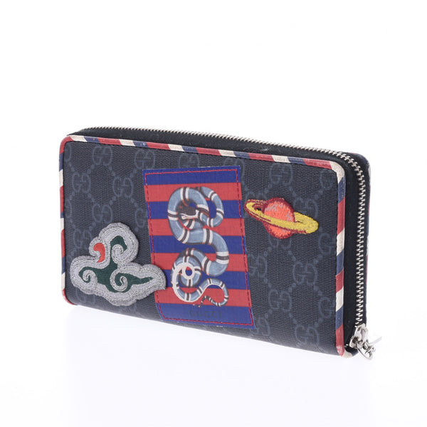 GUCCI Gucci Night Courier GG Supreme Round Zipper Long Wallet Black 496842 Unisex GG Supreme Canvas PVC Long Wallet B Rank Used Ginzo