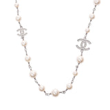 CHANEL Chanel Long Necklace Coco Mark 12 Year Model Silver Hardware Ladies Fake Pearl/Rhinestone Necklace A Rank Used Ginzo