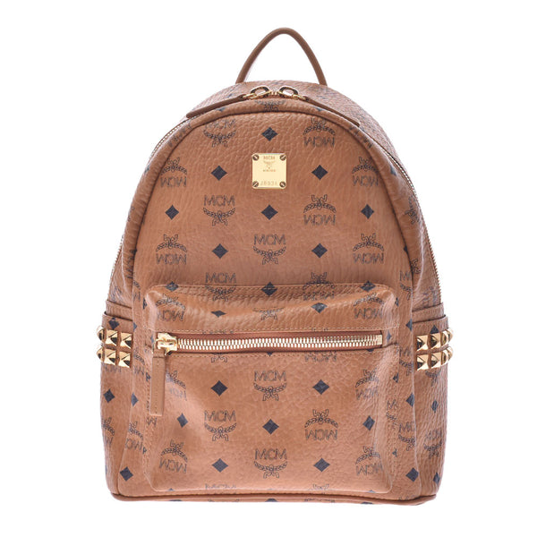 MCM MCM Backpack Studs Camel Unisex Leather Rucksack Day Pack A Rank Used Ginzo