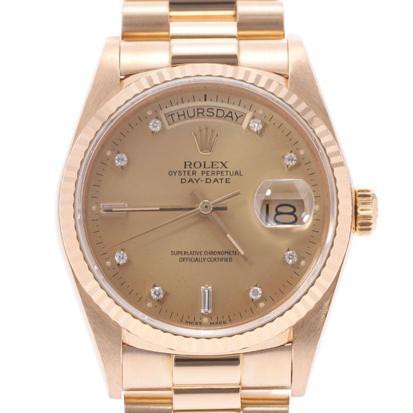 ROLEX Rolex D date 10P diamond 18,038A men's YG/ diamond watch self-winding watch champagne clockface A rank used silver storehouse
