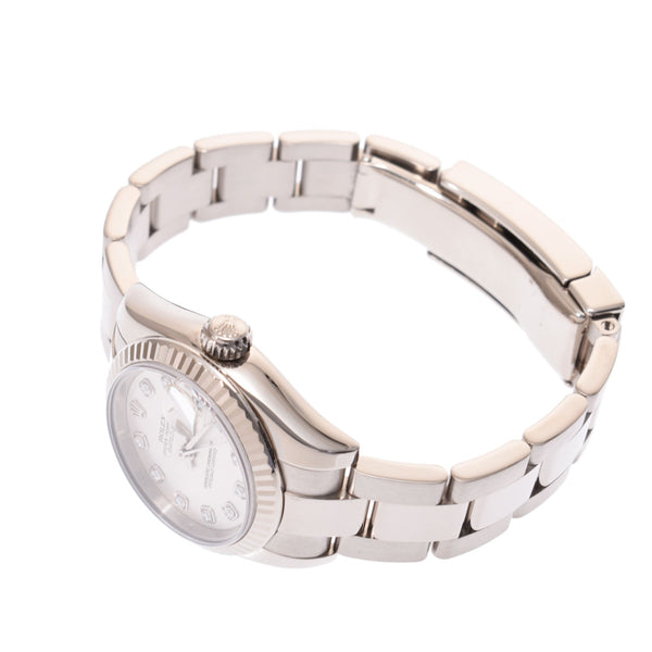ROLEX Rolex date just 10P diamond 179179G lady's K18WG watch self-winding watch silver clockface A rank used silver storehouse