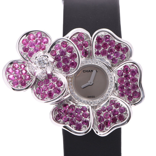 CHANEL Chanel Camellia J1949 ladies K18WG / diamond / pink sapphire / satin watch Quartz silver dial a rank used silver stock