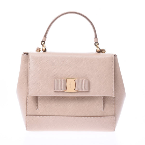 Salvatore Ferragamo フェラガモヴァラ 2WAY bag beige gold metal fittings Lady's leather handbag A rank used silver storehouse