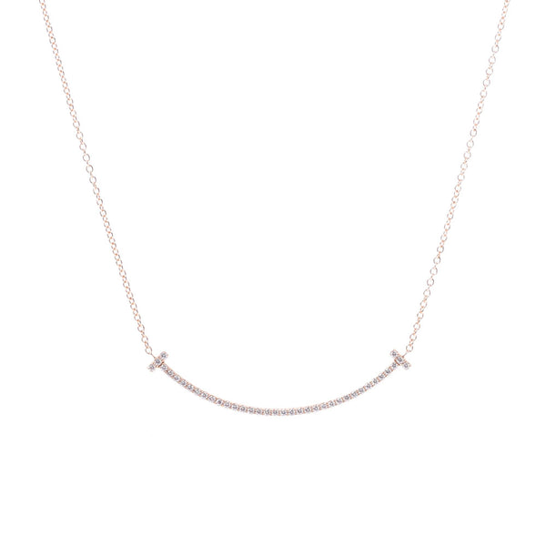 TIFFANY&Co. Tiffany T-smile necklace diamond women'S K18RG necklace a-rank second-hand silver jewelry