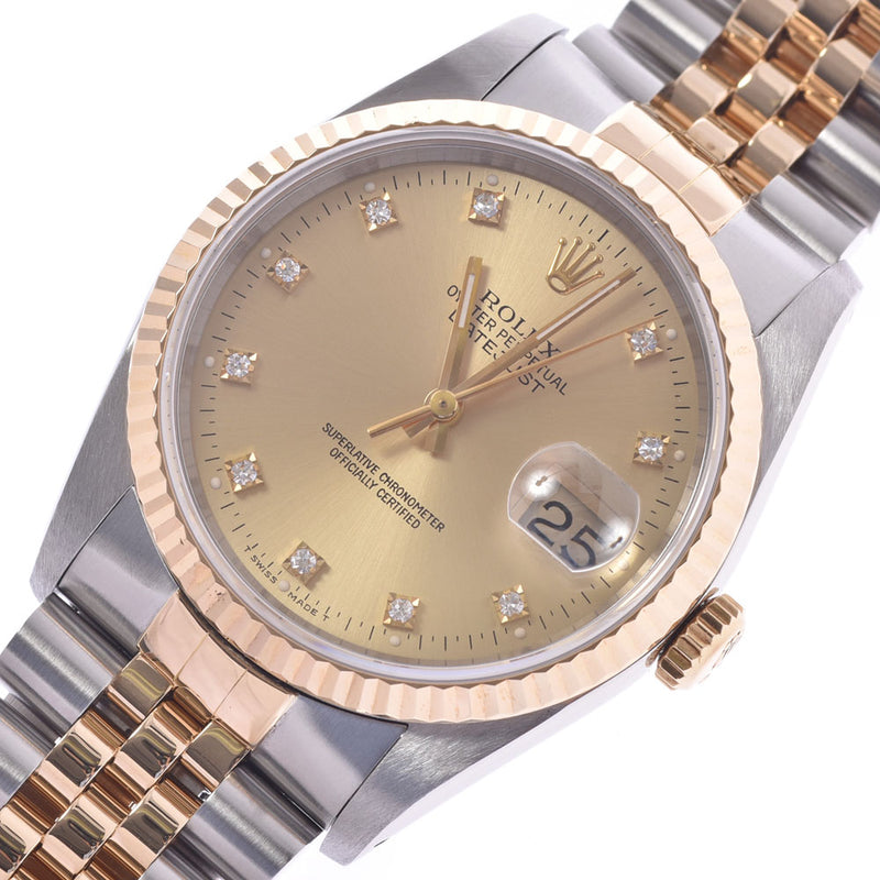 ROLEX Rolex date just 10P diamond 16233G men YG/SS watch self-winding watch champagne clockface A rank used silver storehouse