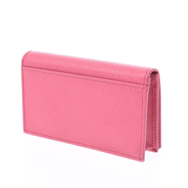 PRADA Prada card case pink 1MC122 Lady's leather card case A rank used silver storehouse