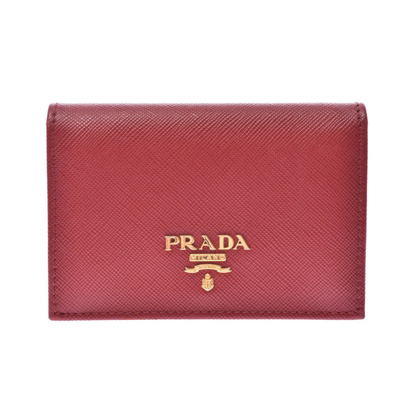 PRADA Prada red gold metal fittings レディースサフィアーノカードケース A rank used silver storehouse