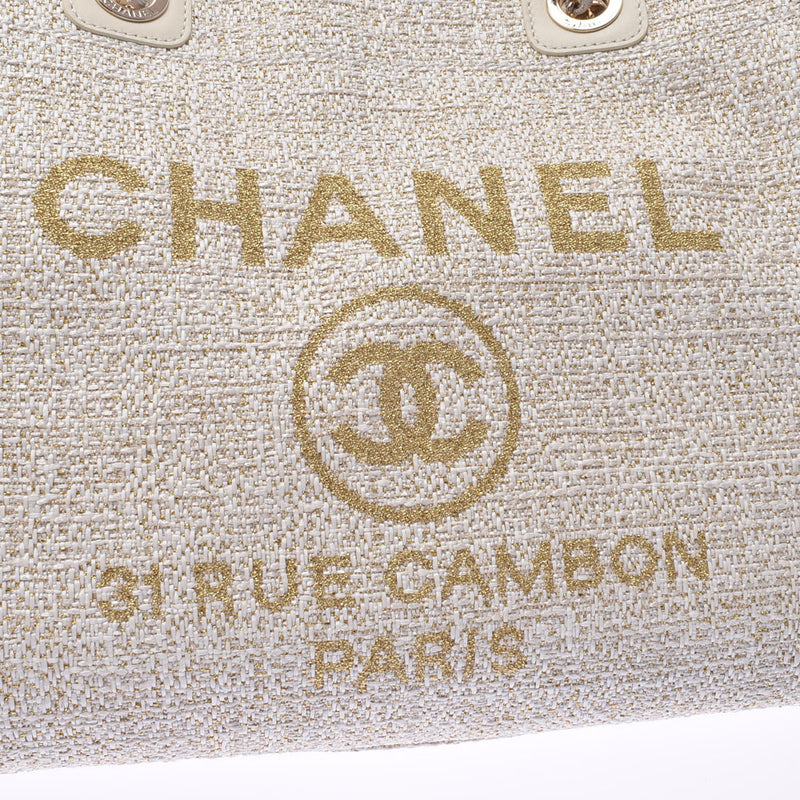 CHANEL Chanel Deauville chain bag white Lady's tweed tote bag-free silver storehouse