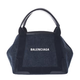 BALENCIAGA Valenciaga Navy Cabba S Navy/Black Unisex Canvas/Leather Handbag AB Rank used silverware