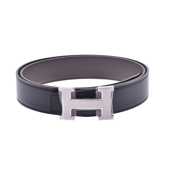 HERMES Hermes H belt 95 cm reversible black / ethane silver metal fitting D engraved (around 2019) Men's BOX calf / Togo belt new silver store