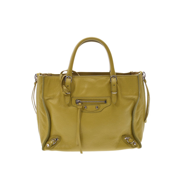 Balenciaga Valencia Paper Mini 2way Bag Yellow Green Ladies Ladies Leather Handbag B Rank Used Silgrin
