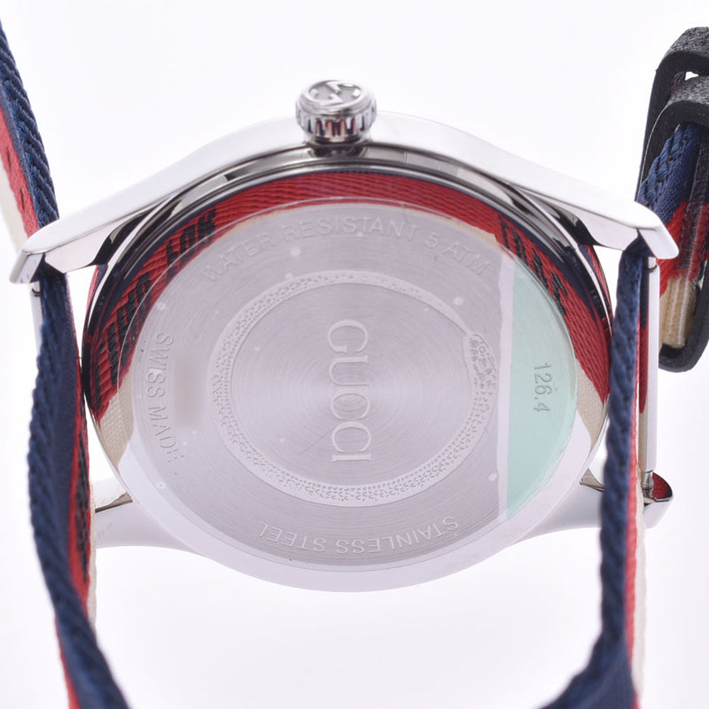 GUCCI Gucci G Timeless Wolf 126.4 Men's SS/Nylon Watch Quartz Ivory/Red/Navy Dial Shindo Used Ginzo