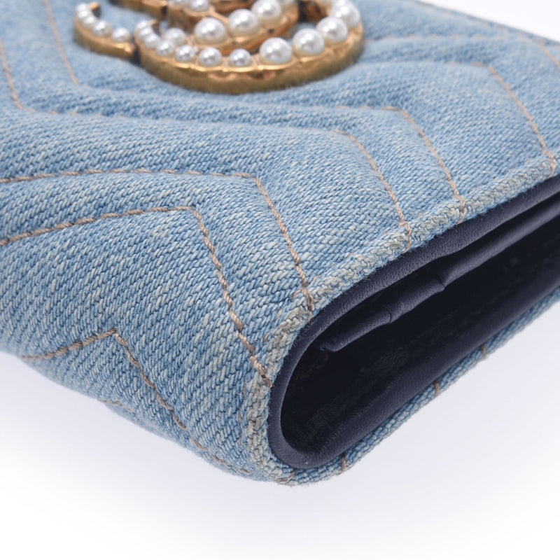 GUCCI Gucci GG Mermont Compact Wallet Blue 466492 Women's Denim / Faux Pearl Two Folded Wallets B Rank Used Silgrin