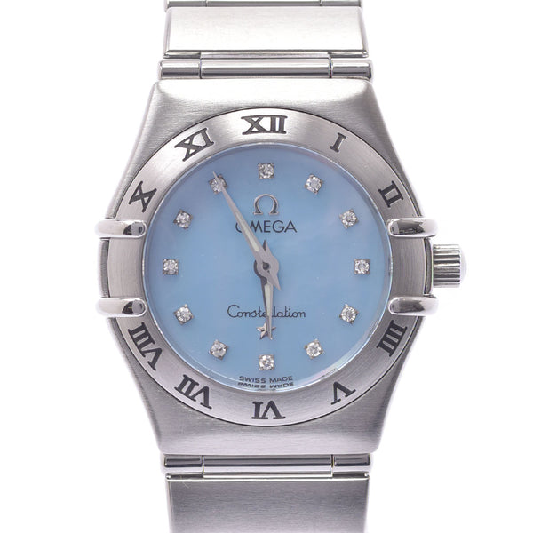 OMEGA Omega Constellation Mini 12P Diamond 1562.85 Ladies SS Watch Quartz Blue Shell Dial AB Rank Used Ginzo