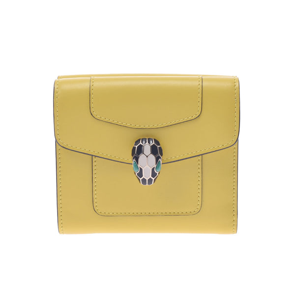 Bulgari Cel Penti W Flap Compact Wallet Yellow Unisex Two-fold