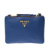 PRADA Prada Double Pocket 2way Blue Gold Bracket 1BH046 Ladies Leather Shoulder Bag Unused Silgrin