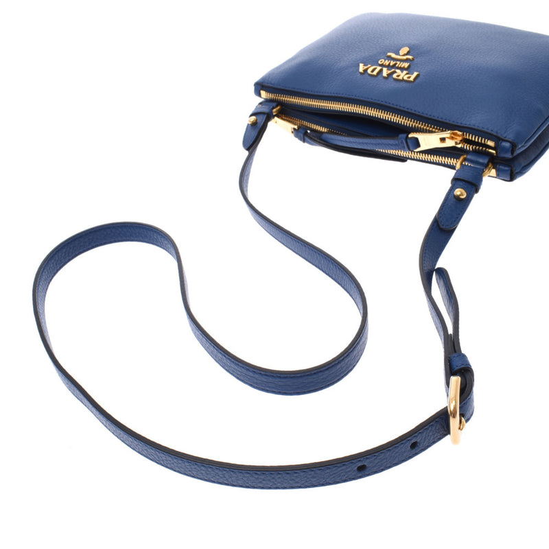 PRADA Prada Double Pocket 2way Blue Gold Bracket 1BH046 Ladies Leather Shoulder Bag Unused Silgrin