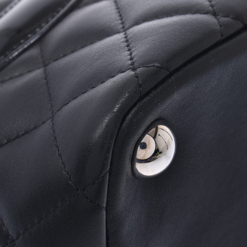 Chanel Chanel Cambon Line大型手提包黑/黑色女士皮革手提袋A级使用水槽