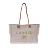 Chanel Chanel Deauville Chain Tote Beige Gold Bracket Women's Canvas Tote Bag B Rank Used Sinkjo