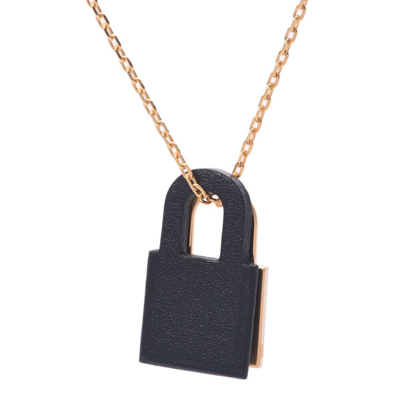 Hermes Hermes Cadena Type Orchery PM Black / Gold D Engraved (around 2019) Unisex Leather / GP Necklace Unused Silgrin
