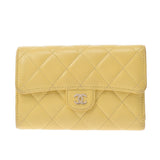 Chanel Chanel Flap Wallet Yellow Women's Caviar Skin Two Folded Wallet B Rank Used Silgrin