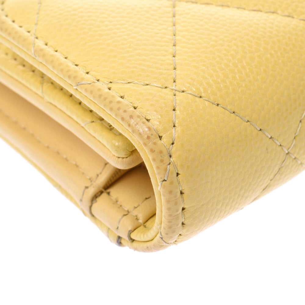 シャネルフラップウォレット 黄色 レディース 二つ折り財布