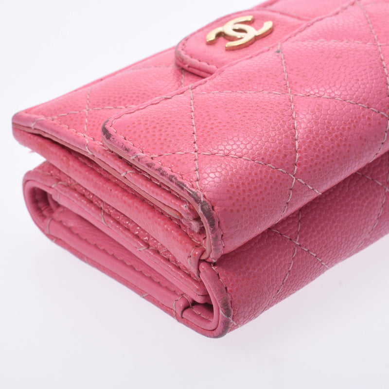 Chanel Chanel Small Flap Wallet Pink Gold Bracket Women's Caviar Skin Three Folded Wallets C Rank Used Silgrin
