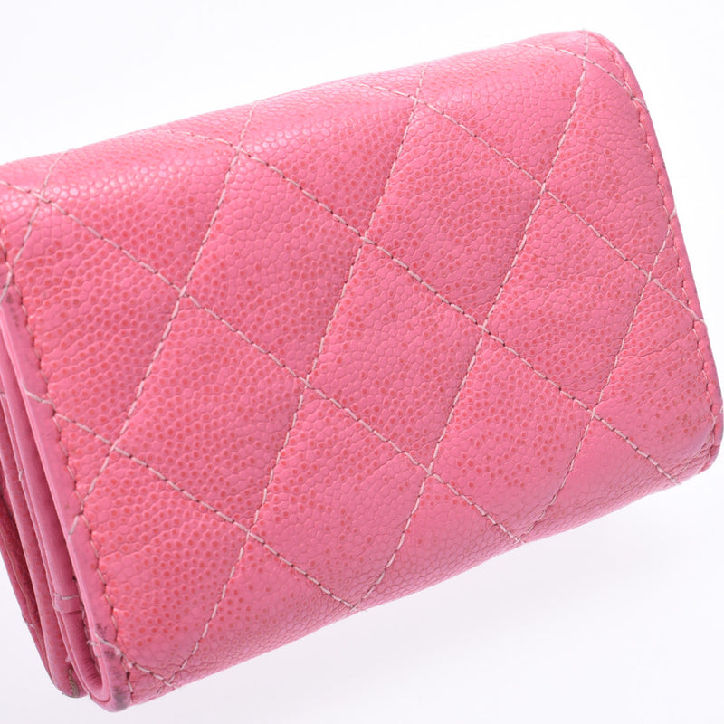 Chanel Chanel Small Flap Wallet Pink Gold Bracket Women's Caviar Skin Three Folded Wallets C Rank Used Silgrin