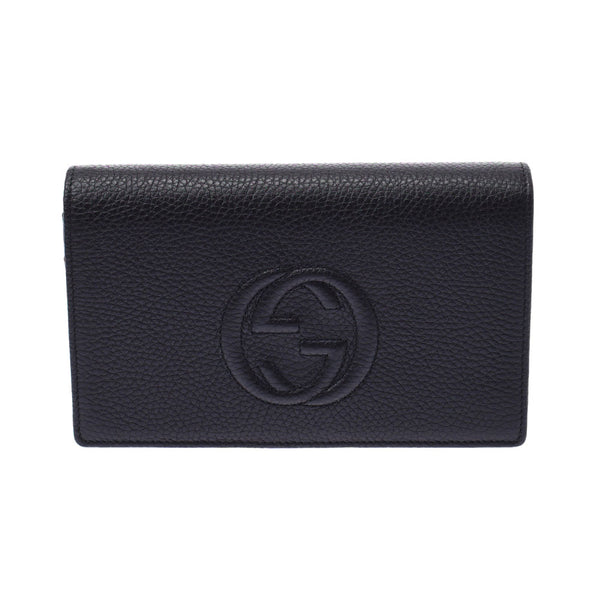 Gucci GG logo Chain Wallet Black Gold Hardware