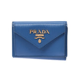 PRADA Prada compact wallet, blue, blue, 1MH021, unisex calf, wallet, purse, unused silver,