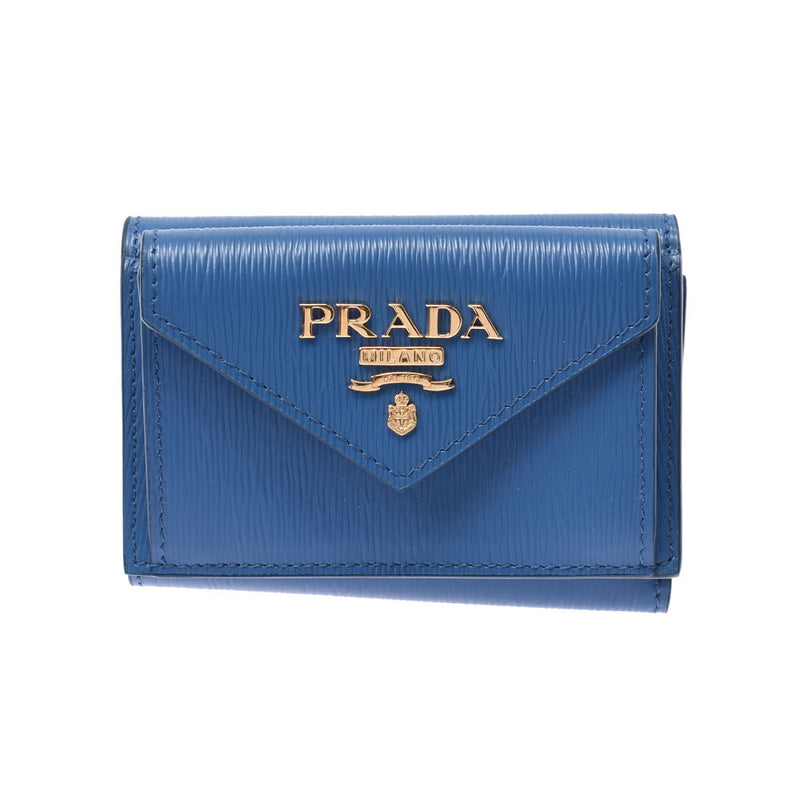 PRADA プラダ コンパクトウォレット アウトレット 青 1MH021 ユニセックス カーフ 三つ折り財布 未使用 銀蔵