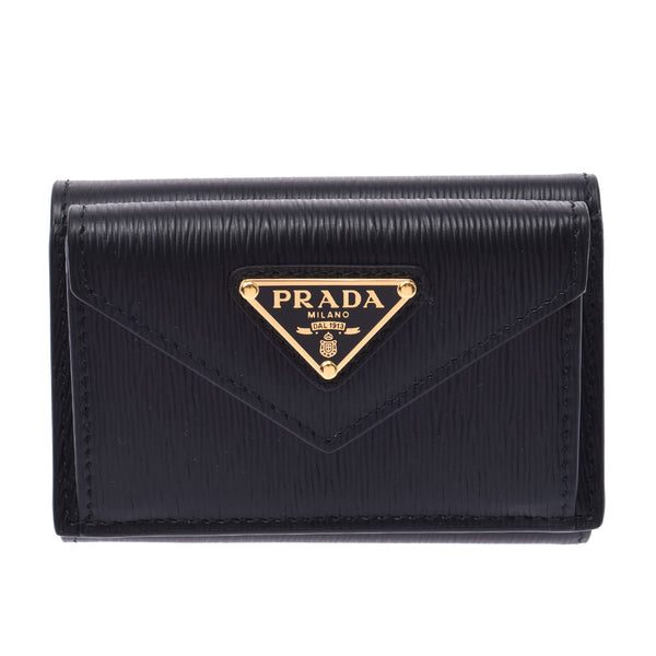 PRADA プラダ コンパクトウォレット アウトレット 黒 1MH021 ユニセックス レザー 三つ折り財布 未使用 銀蔵