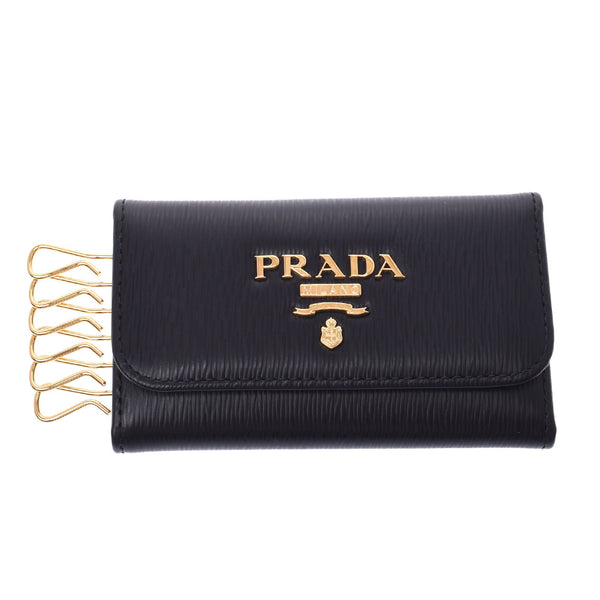 Prada Prada 6层钥匙盒出口黑金支架1PG222女士皮革钥匙盒未使用的Silgrin