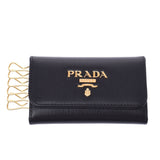 PRADA Prada 6 Layer Key Case Outlet Black Gold Bracket 1PG222 Ladies Leather Key Case Unused Silgrin