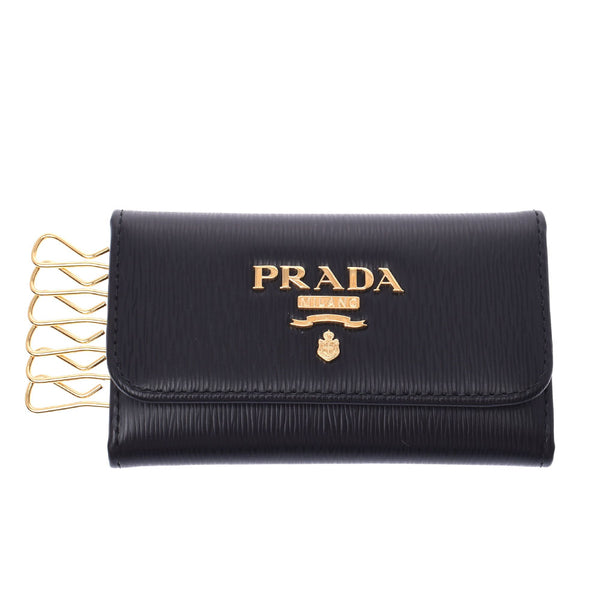 Prada Prada 6层钥匙盒出口黑金支架1PG222女士皮革钥匙盒未使用的Silgrin