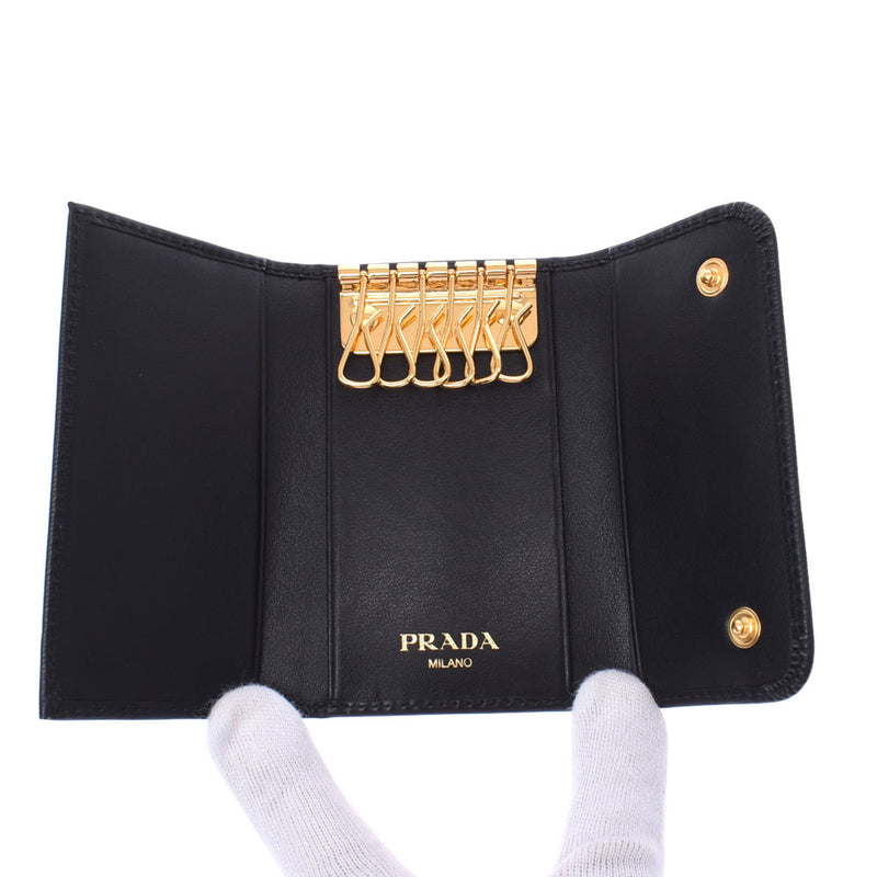 PRADA Prada 6 Layer Key Case Outlet Black Gold Bracket 1PG222 Ladies Leather Key Case Unused Silgrin