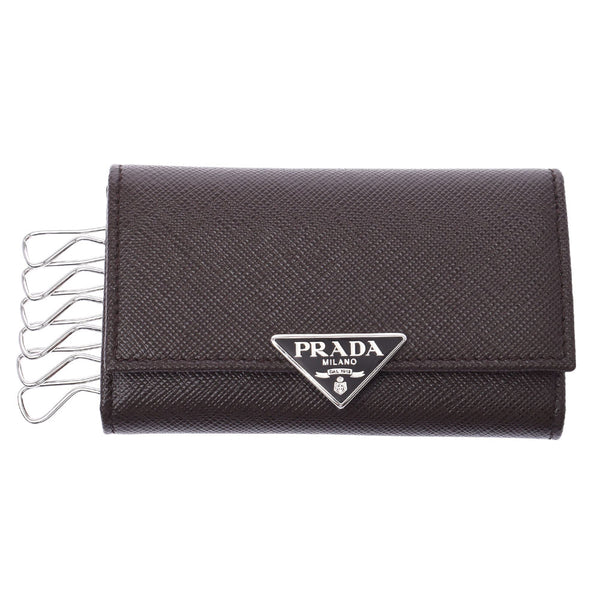 PRADA Prada 6连钥匙盒插座黑棕色银色金属零件1PG222女士皮革钥匙盒未使用银藏