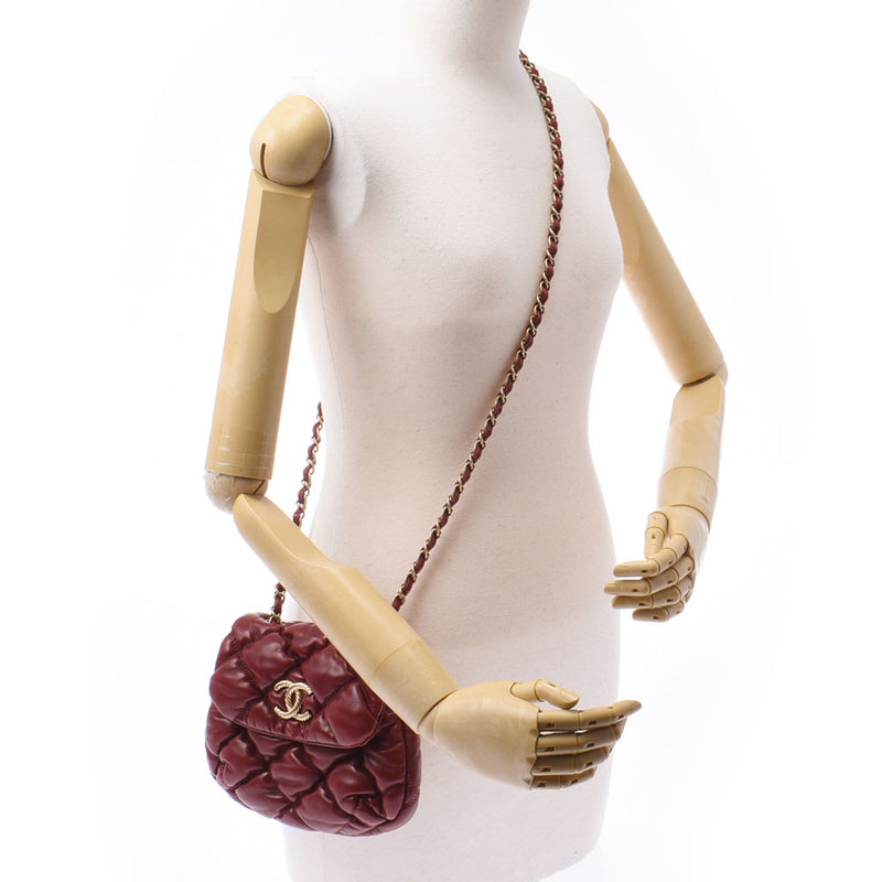 Chanel Chanel Bubble Quilt Chain Bag Red Tea Gold Bracket Ladies Lambskin Shoulder Bag B Rank Used Silgrin