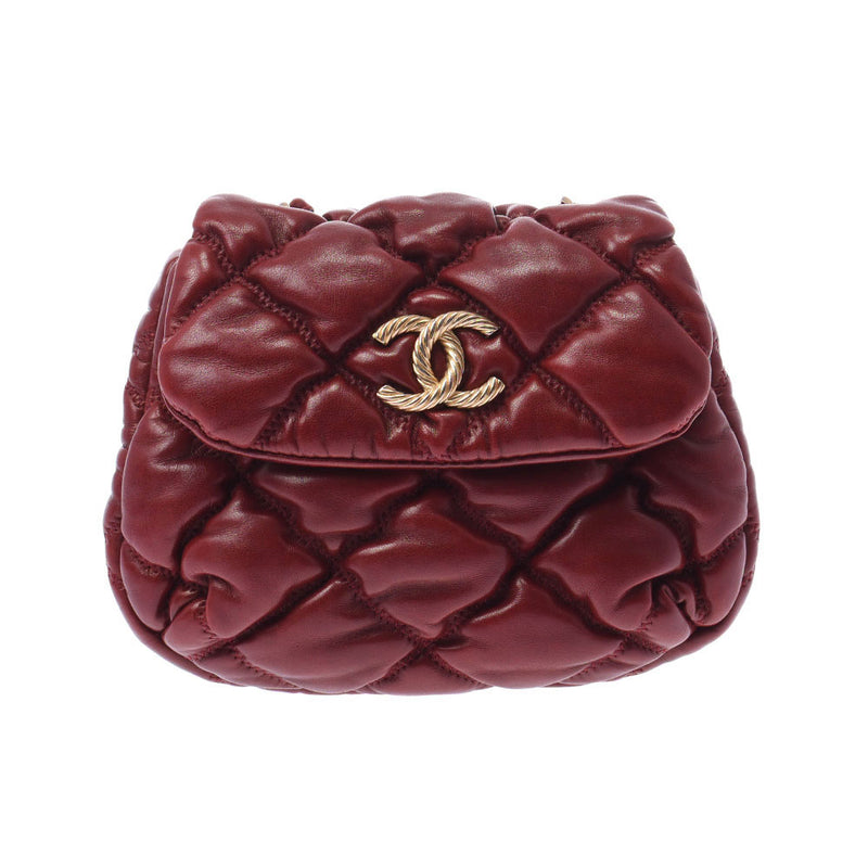 Chanel Chanel Bubble Quilt Chain Bag Red Tea Gold Bracket Ladies Lambskin Shoulder Bag B Rank Used Silgrin