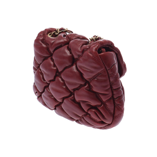 Chanel Chanel Bubble Quilt Chain Bag Red Tea Gold Bracket Ladies Lambskin Shoulder Bag B Rank Used Silgrin